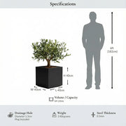 40cm Zinc Galvanised Matte Black Square Planter